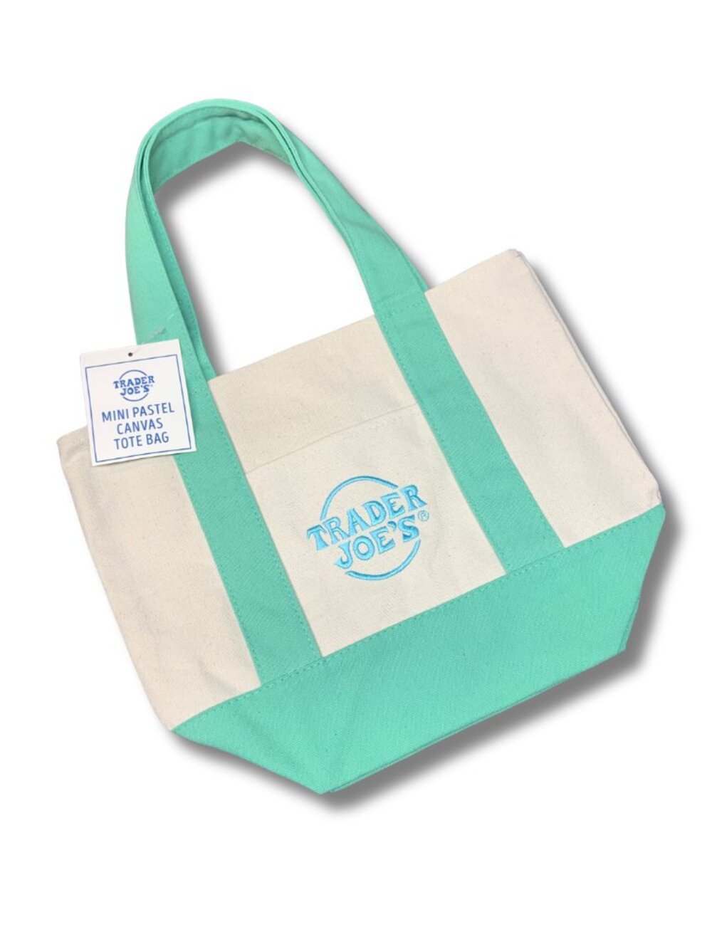 Trader Joes - Green Pastel Canvas Mini Tote, NWT